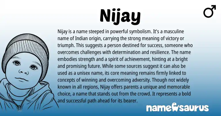 Infographic about Nijay name meaning, Nijay is a name from Indian origin(s).