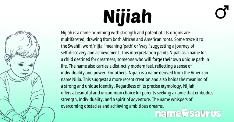 Infographic about Nijiah name meaning, Nijiah is a name from African, Swahili origin(s).