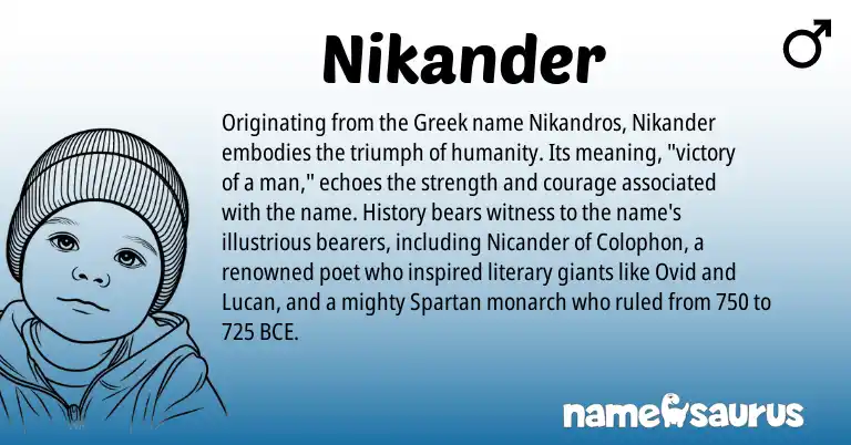 Infographic about Nikander name meaning, Nikander is a name from Greek origin(s).