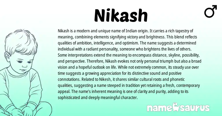 Infographic about Nikash name meaning, Nikash is a name from Indian, Hindi origin(s).