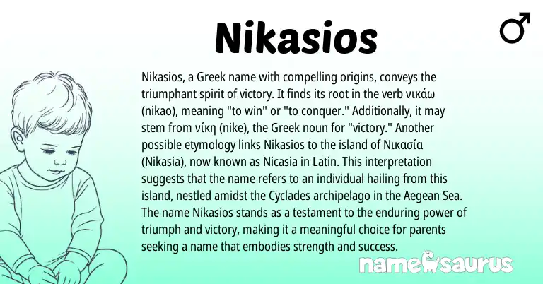 Infographic about Nikasios name meaning, Nikasios is a name from Latin, Greek origin(s).