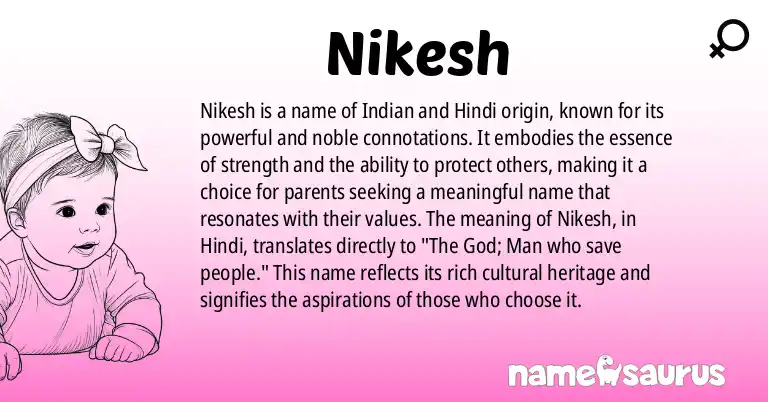 Infographic about Nikesh name meaning, Nikesh is a name from Indian, Hindi origin(s).