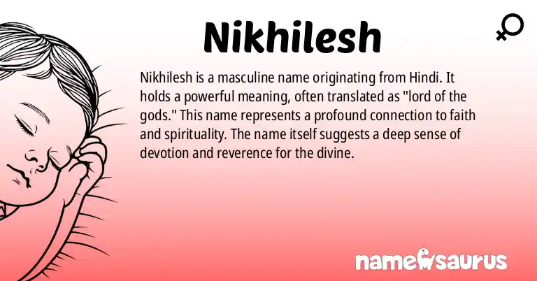 Infographic about Nikhilesh name meaning, Nikhilesh is a name from Hindi origin(s).