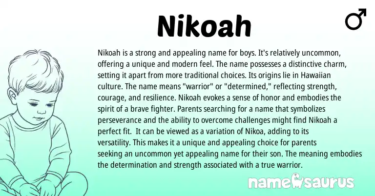 Infographic about Nikoah name meaning, Nikoah is a name from Hawaiian origin(s).
