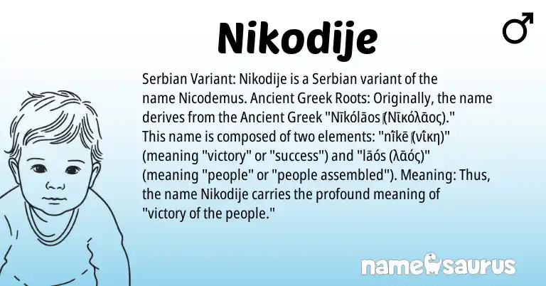 Infographic about Nikodije name meaning, Nikodije is a name from Serbian, Ancient Greek origin(s).