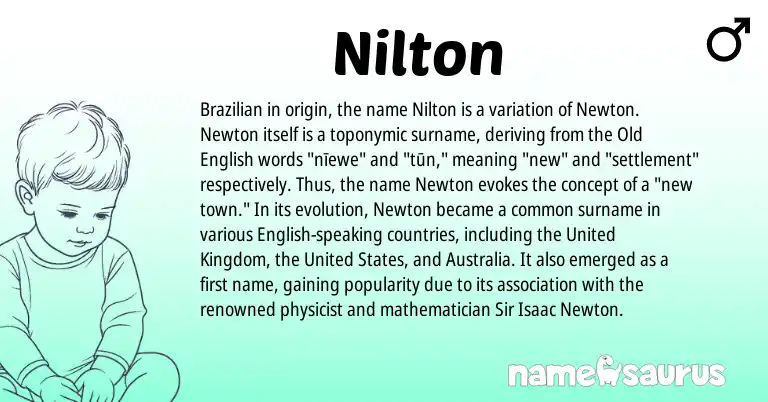 Infographic about Nilton name meaning, Nilton is a name from United States, English, United Kingdom, Old English, Brazilian origin(s).