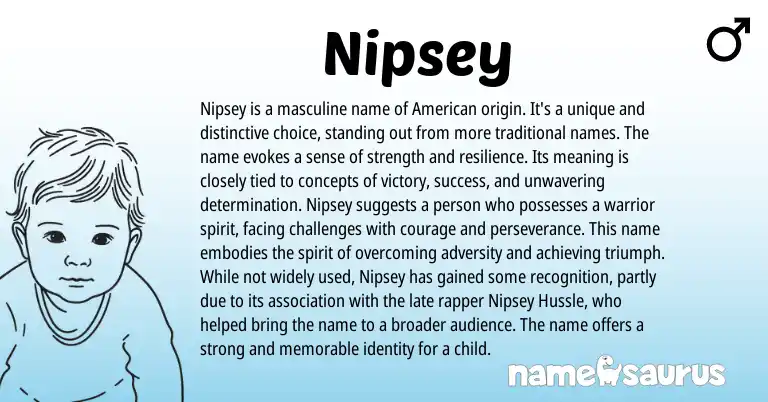 Infographic about Nipsey name meaning, Nipsey is a name from Ethiopian, American origin(s).