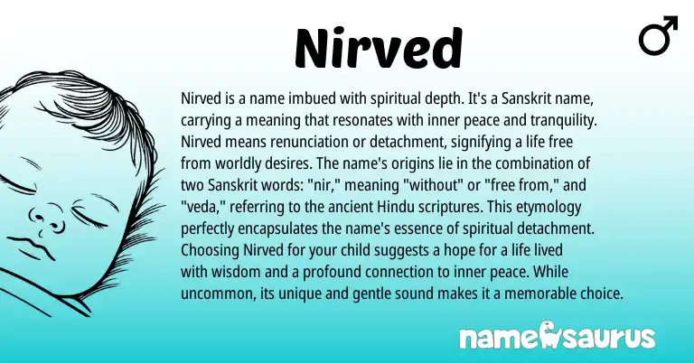 Infographic about Nirved name meaning, Nirved is a name from Sanskrit origin(s).