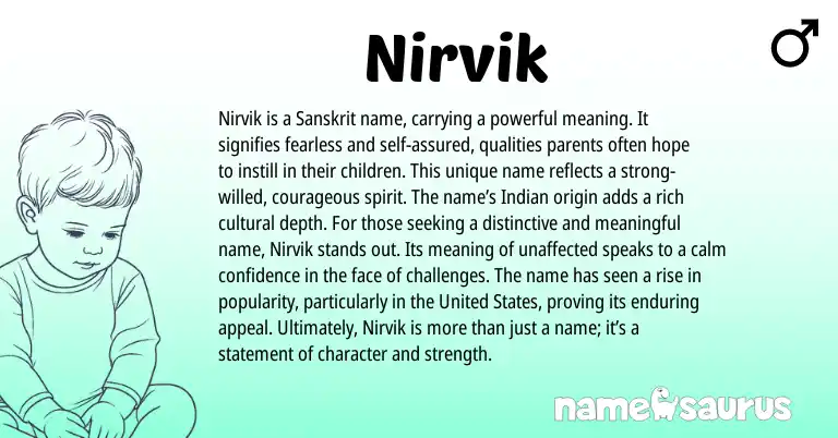 Infographic about Nirvik name meaning, Nirvik is a name from Indian, Sanskrit origin(s).
