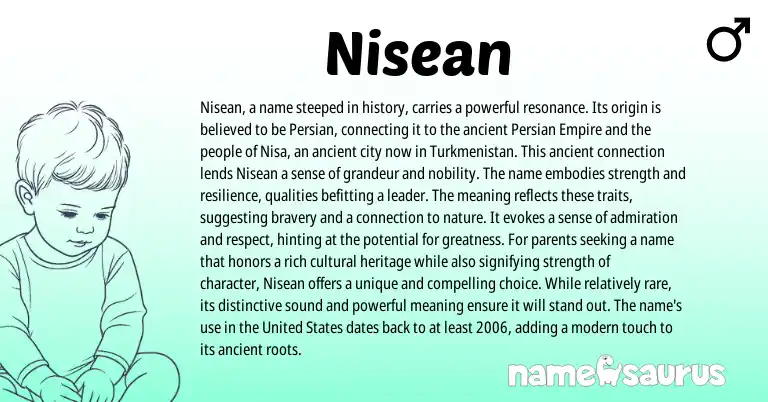 Infographic about Nisean name meaning, Nisean is a name from Persian origin(s).