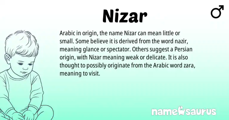Infographic about Nizar name meaning, Nizar is a name from Persian, Arabic origin(s).