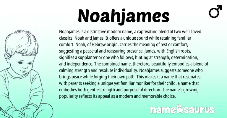 Infographic about Noahjames name meaning, Noahjames is a name from Hebrew, English origin(s).