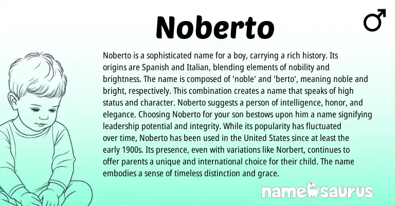 Infographic about Noberto name meaning, Noberto is a name from Italian, Spanish origin(s).