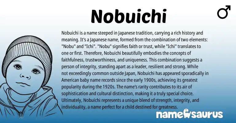 Infographic about Nobuichi name meaning, Nobuichi is a name from Japanese origin(s).