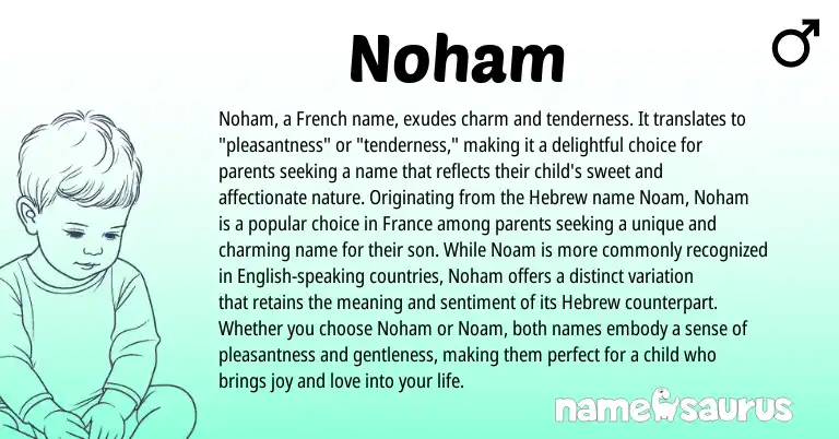 Infographic about Noham name meaning, Noham is a name from English, French, Hebrew origin(s).