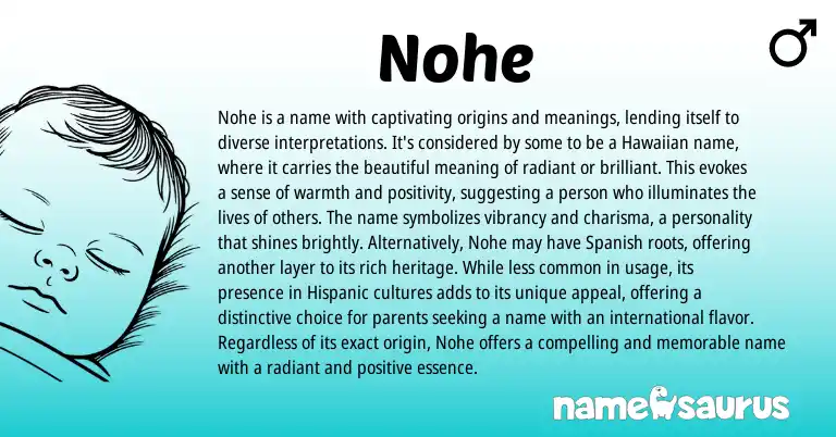 Infographic about Nohe name meaning, Nohe is a name from Persian, Hawaiian origin(s).