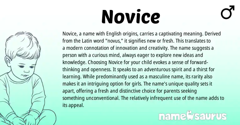 Infographic about Novice name meaning, Novice is a name from Latin, English origin(s).