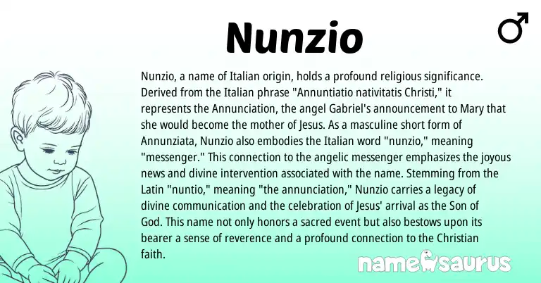 Infographic about Nunzio name meaning, Nunzio is a name from Latin, Italian origin(s).