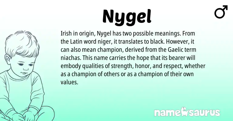 Infographic about Nygel name meaning, Nygel is a name from Irish, Gaelic, Latin origin(s).