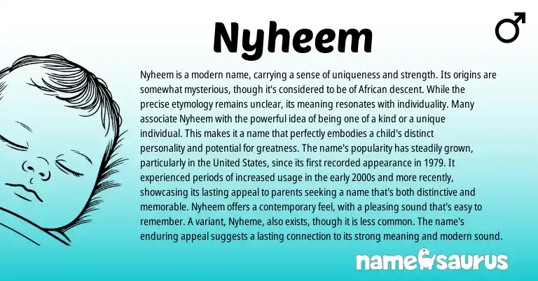Infographic about Nyheem name meaning, Nyheem is a name from African origin(s).
