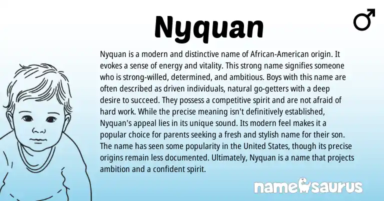 Infographic about Nyquan name meaning, Nyquan is a name from American origin(s).
