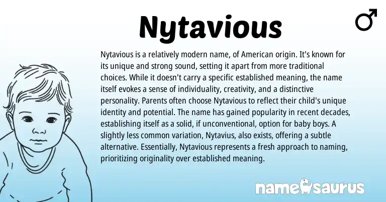 Infographic about Nytavious name meaning, Nytavious is a name from American origin(s).
