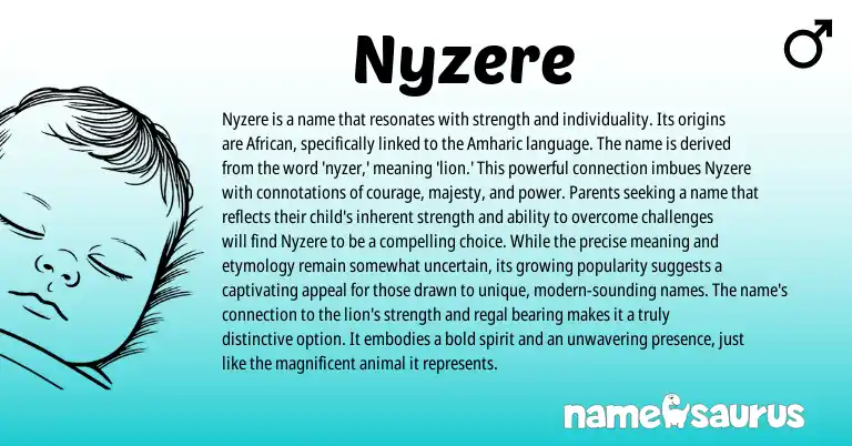 Infographic about Nyzere name meaning, Nyzere is a name from African, Amharic origin(s).