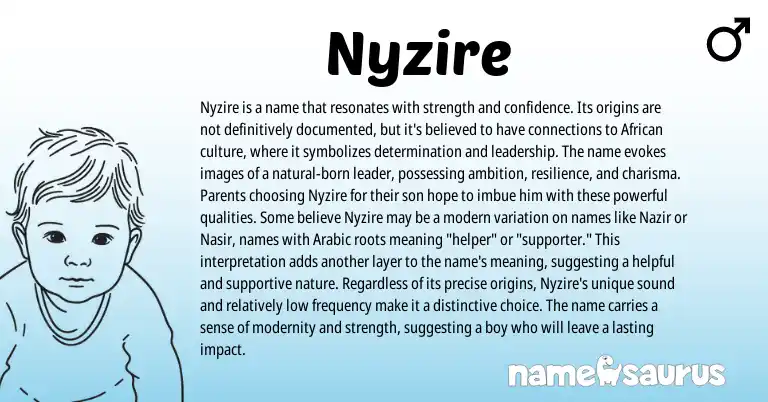 Infographic about Nyzire name meaning, Nyzire is a name from African origin(s).