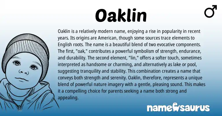 Infographic about Oaklin name meaning, Oaklin is a name from English, American origin(s).
