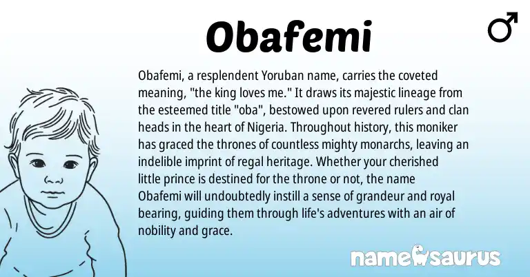 Infographic about Obafemi name meaning, Obafemi is a name from Nigeria origin(s).