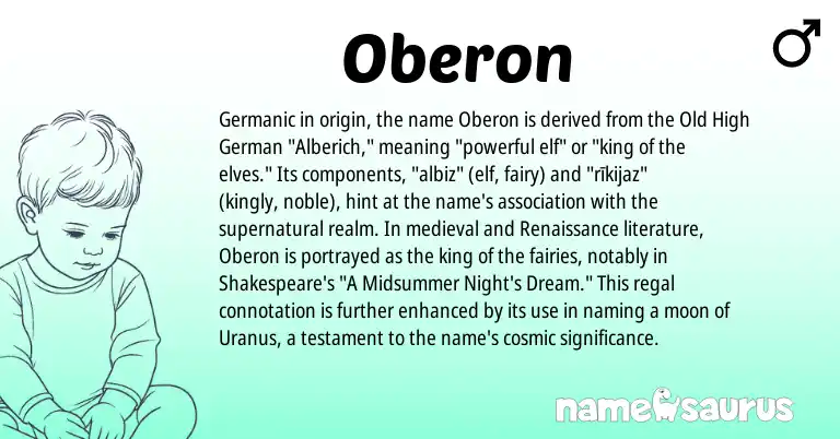 Infographic about Oberon name meaning, Oberon is a name from Old High German, Germanic origin(s).