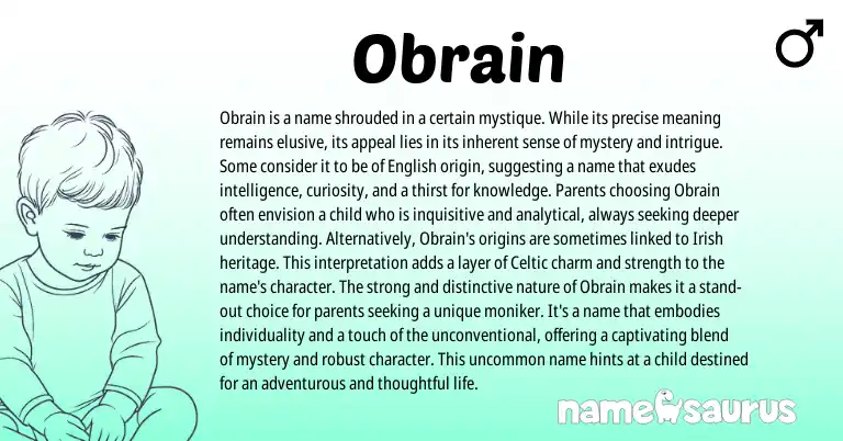 Infographic about Obrain name meaning, Obrain is a name from English origin(s).
