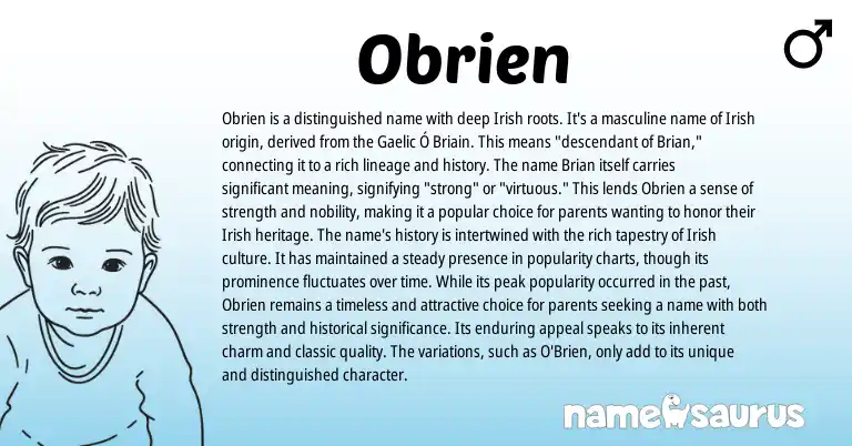 Infographic about Obrien name meaning, Obrien is a name from Gaelic, Irish origin(s).