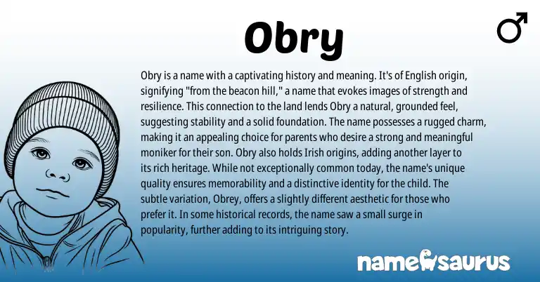 Infographic about Obry name meaning, Obry is a name from English origin(s).
