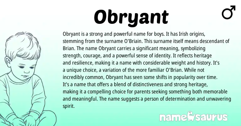 Infographic about Obryant name meaning, Obryant is a name from English, Irish origin(s).