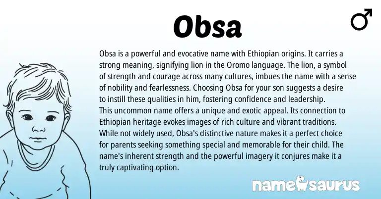 Infographic about Obsa name meaning, Obsa is a name from Oromo, Ethiopian origin(s).