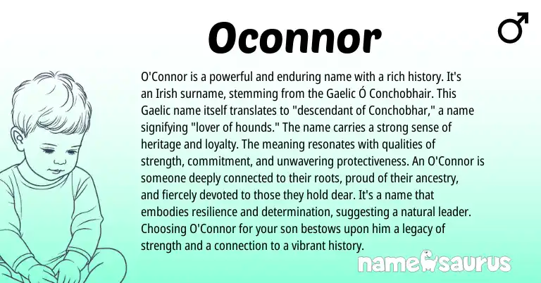 Infographic about Oconnor name meaning, Oconnor is a name from Gaelic, Irish origin(s).