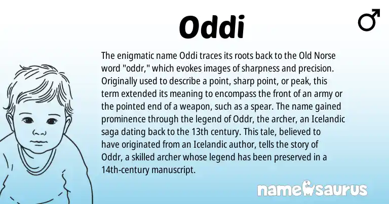 Infographic about Oddi name meaning, Oddi is a name from Old Norse, Icelandic origin(s).