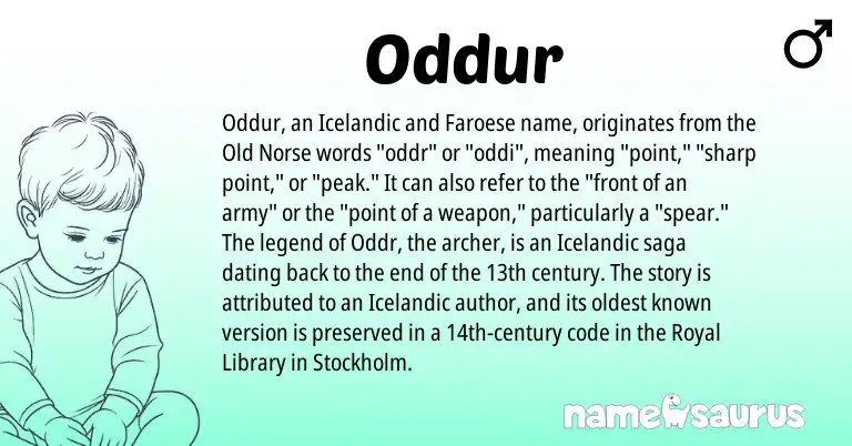 Infographic about Oddur name meaning, Oddur is a name from Old Norse, Faroese, Icelandic origin(s).
