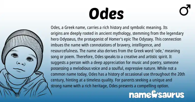 Infographic about Odes name meaning, Odes is a name from Greek, English origin(s).
