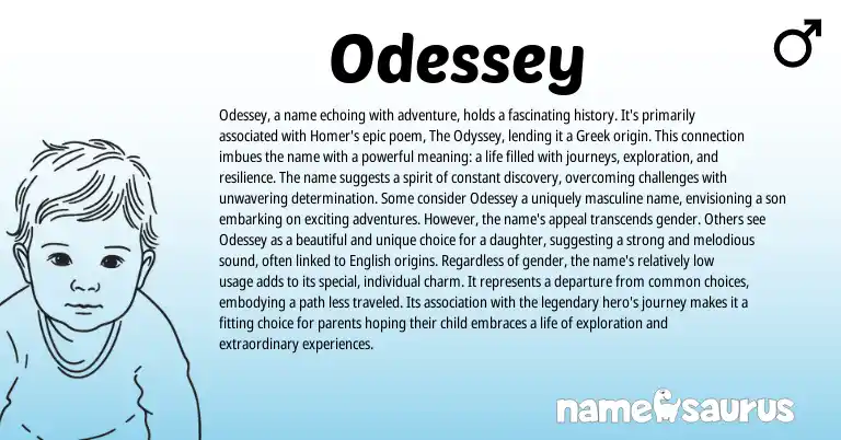 Infographic about Odessey name meaning, Odessey is a name from English, Greek origin(s).