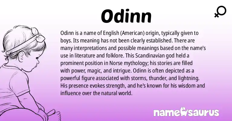 Infographic about Odinn name meaning, Odinn is a name from English (American) origin(s).