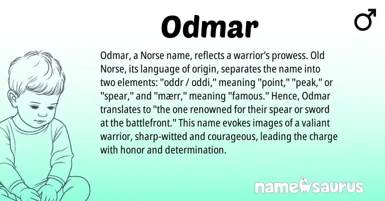 Infographic about Odmar name meaning, Odmar is a name from Old Norse, Norse origin(s).