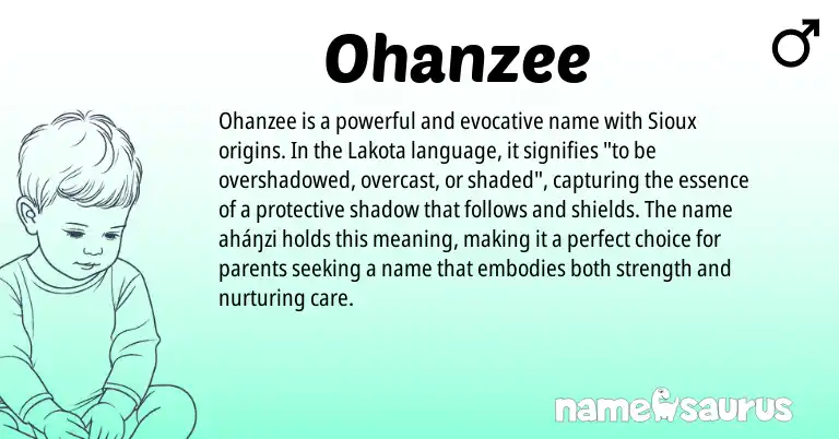 Infographic about Ohanzee name meaning, Ohanzee is a name from Lakota, Sioux origin(s).