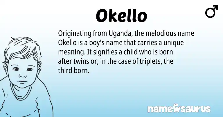 Infographic about Okello name meaning, Okello is a name from Uganda origin(s).