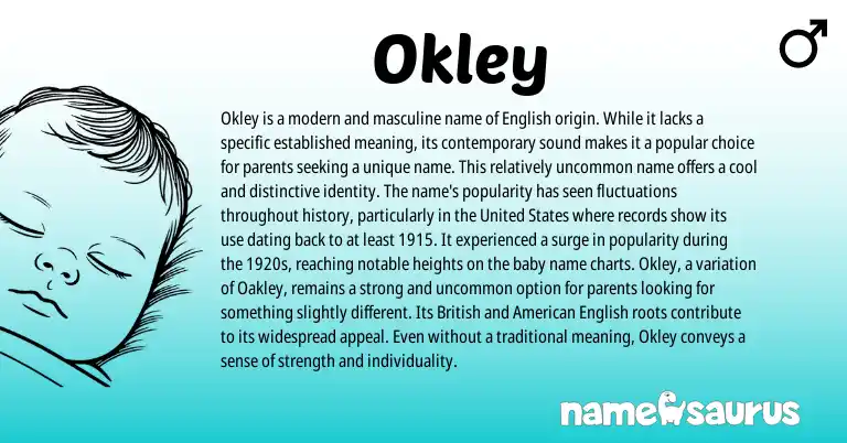 Infographic about Okley name meaning, Okley is a name from English origin(s).