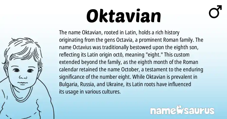 Infographic about Oktavian name meaning, Oktavian is a name from Roman, Latin, Ukraine origin(s).