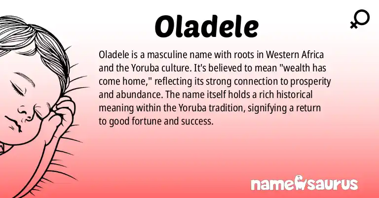 Infographic about Oladele name meaning, Oladele is a name from Western African, Yoruba origin(s).