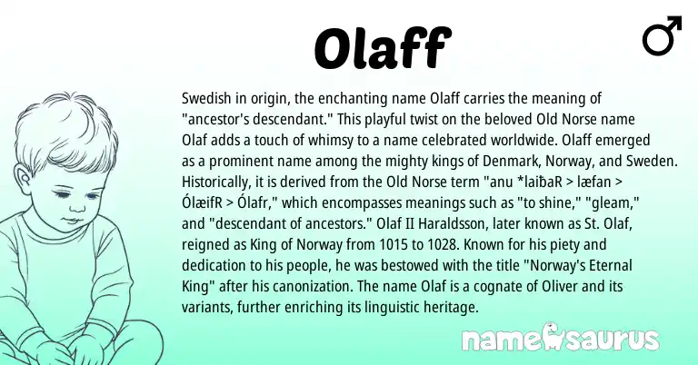 Infographic about Olaff name meaning, Olaff is a name from Norway, Old Norse, Swedish origin(s).