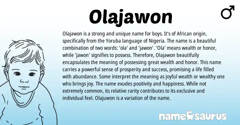 Infographic about Olajawon name meaning, Olajawon is a name from Yoruba, African origin(s).